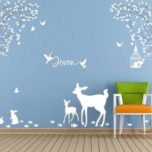 Trees Wall Decal Nursery Deer Baby Name Decal afbeelding 3