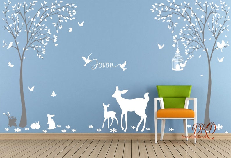 Trees Wall Decal Nursery Deer Baby Name Decal afbeelding 3