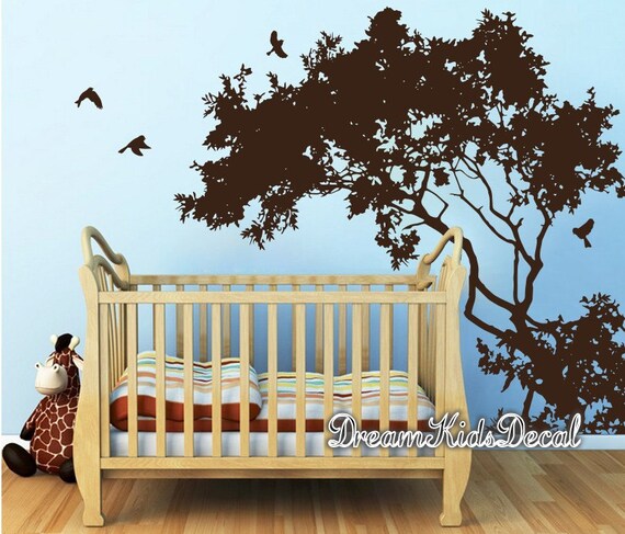 Nursery Wall Decals Stickers Large Corner Tree with Custom Name