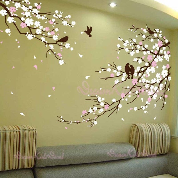 Grandi adesivi murali con ramo di fiori di ciliegio, adesivi murali con fiori rosa e uccelli rimovibili acquista in modo economico - spedizione gratuita, recensioni reali con foto