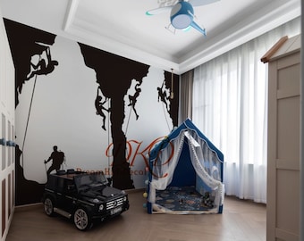 Rock Climbing Wall Decal, Climbers Wall Decal Window Sticker Adventure Mountaineer Wall banner Giant Climbing Vinyl Sticker