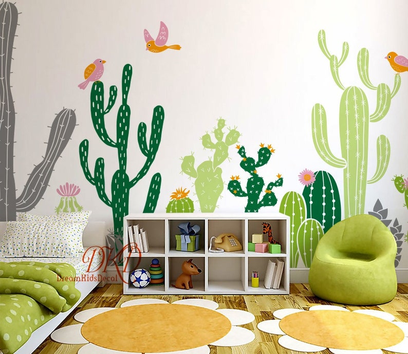 Large Wall Decal Murals Cactus Wall Decals Colorful Cacti Etsy