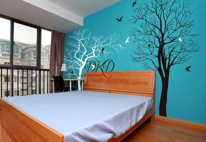 Tree Decal with birds Vinyl Decal Large Bare winter tree wall decal Removable decal for Nursery Home Interior Wall Art-DK295