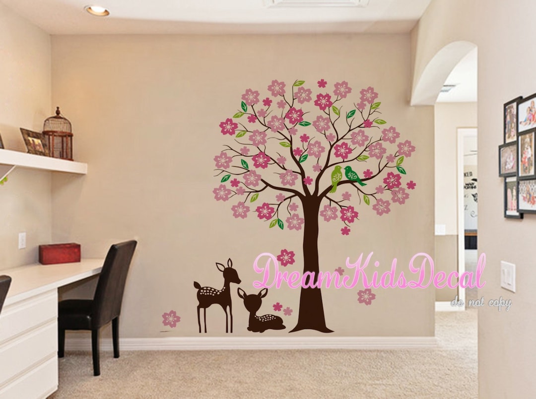 Cherry Blossom Tree Wall Decal With Fawn, Kids Room Decor - Etsy