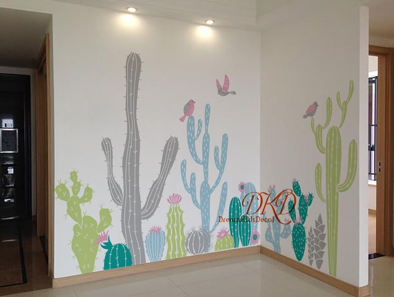 Large Wall Decal Murals Cactus Wall Decals Colorful Cacti Etsy