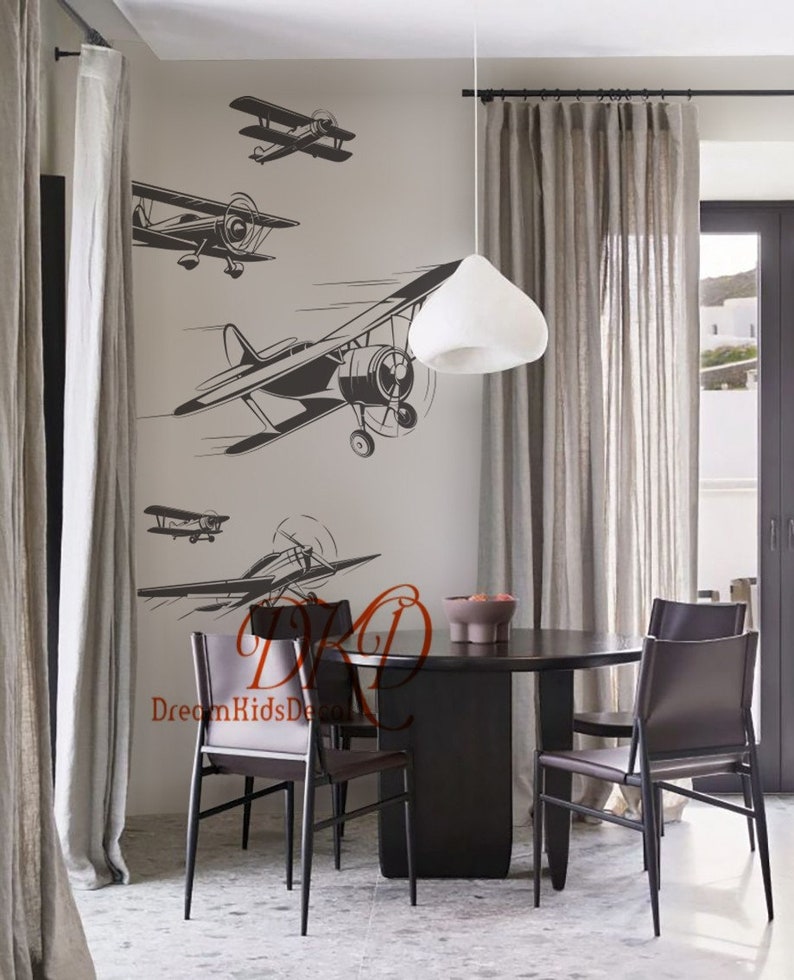 Airplane Wall Decal, Biplane Decal Sticker, Boys Room Wall Decal ...