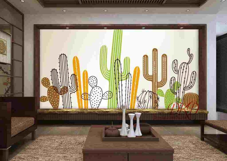 Cactus Wall Decals Nursery Wall Decals Large Wall Mural Etsy