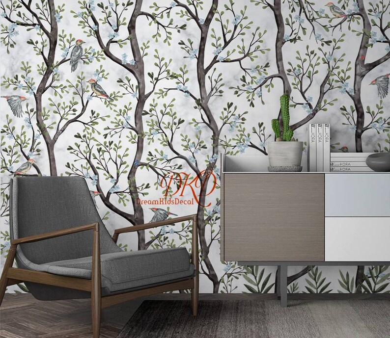 Chinoiserie Wallpaper Wall Mural Nature Tree Image 0