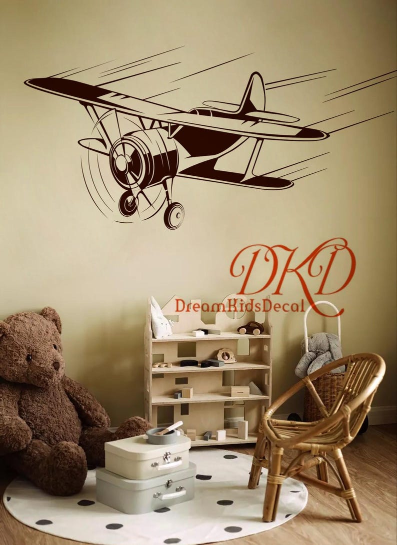 Vintage Biplane Wall Decal, Aviation Nursery Decor - Etsy