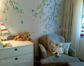 Zweig Wandtattoo mit fliegenden Vögeln Vinyl Kinder Wand Aufkleber Kindergarten Baum Aufkleber Zweig Aufkleber Natur Wand Aufkleber-DK116