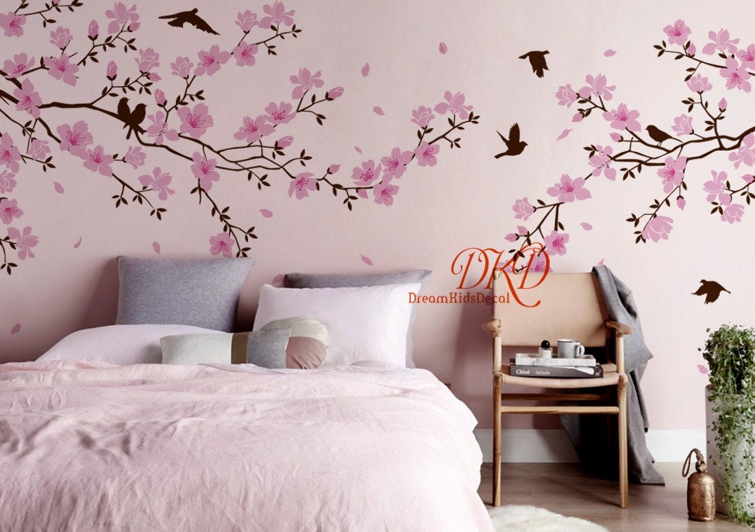 Large Cherry Blossom Flower Butterfly Tree Wall Stickers Art Decal Home Dec wj