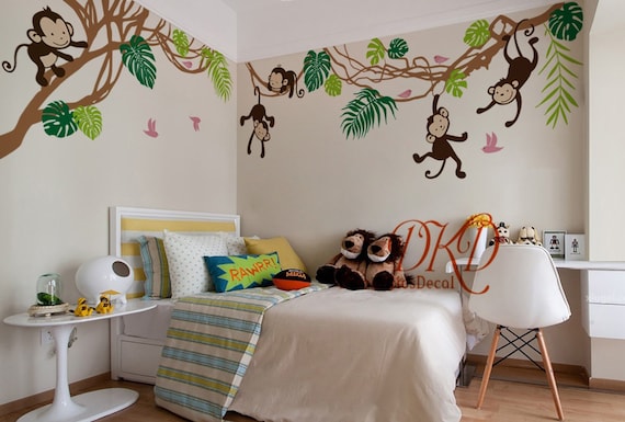 Jungle Safari Monkey Tree Wall Decals Removable sticker kids nursery Party Decor 