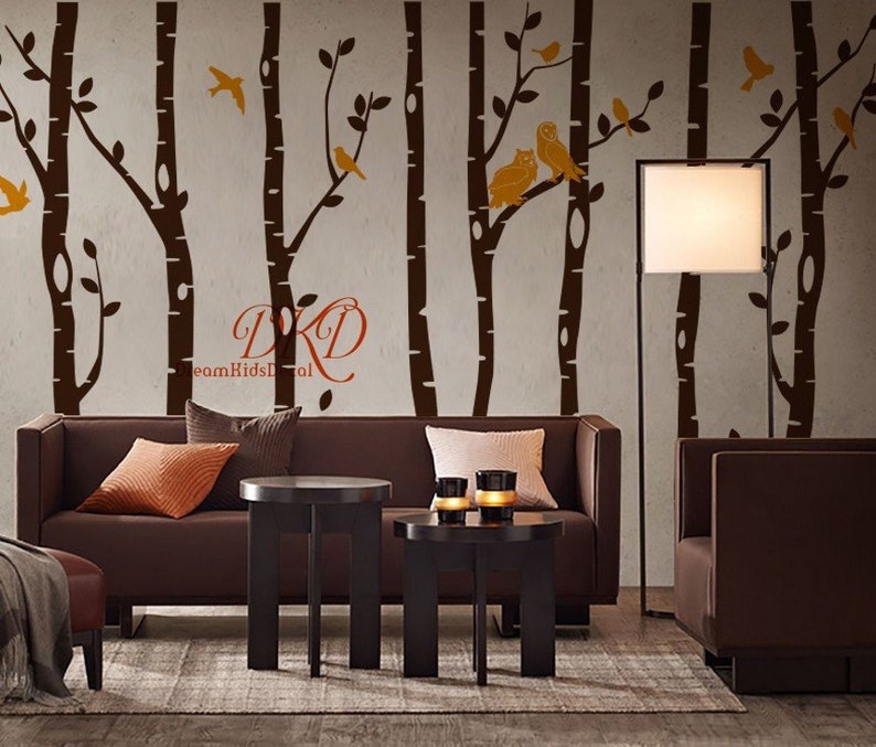 Wall Decal Nature Decals Vinyl For Kids Room Owls Birds White Birch Tree Nursery Stickers Forest Theme