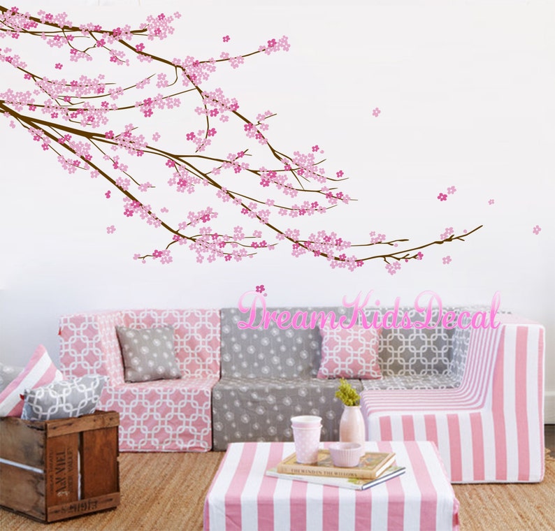 cherry blossom tree wall decal baby girl nursery wall decal | etsy