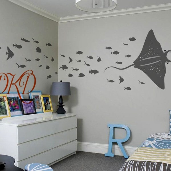 Wandtattoo für Kinderzimmer Kinderzimmer Badezimmer Dekor, Regenbogenfisch Wandaufkleber, tropische Fische, nautische Wandtattoo