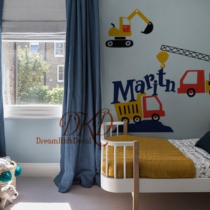 Personalized Construction Dump Truck Vehicle Name excavator sticker crane decal for Nursery-Children Kids Bedroom Decor Vinyl Wall Decal