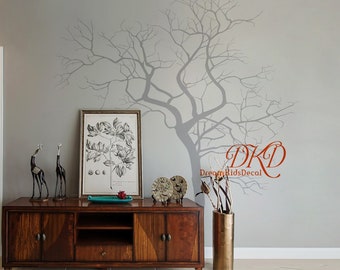 Tree Wall Decal, Winter Tree, Bird, Bare Tree Wall Art Home Decor, Hummingbirds, Tree Vinyl Wall Sticker