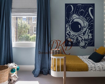 Astronaut Wandsticker, Wandtattoo, Wanddeko, Kinderzimmer design-Wandtattoo Raumfahrer Planet