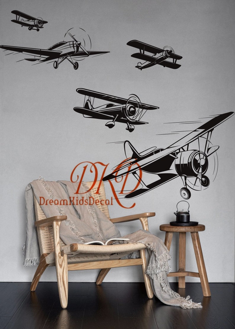 Airplane wall decal Biplane Decal Sticker Boys Room Wall | Etsy