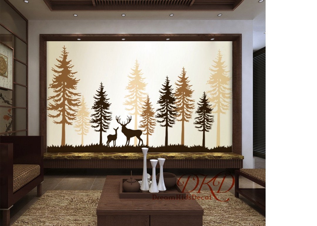 Forest Landscape Nature Vinyl Sticker, Deer Decal, Baby Room Jungle