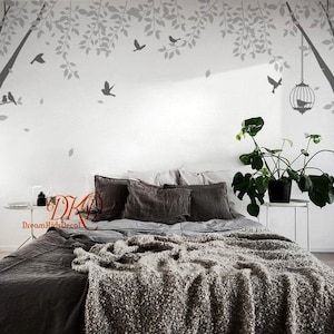 Branch Tree wall decal with flying birds vinyl wall decal nursery tree decal, birds, birdcage for Living room Nursery Wall Decor-DK386