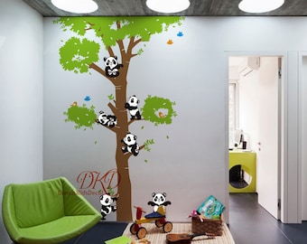 Panda Wall Decals, Panda Bear Stickers, Nursery Wall Decals for baby kids room, Tree Wall Decal-DK086