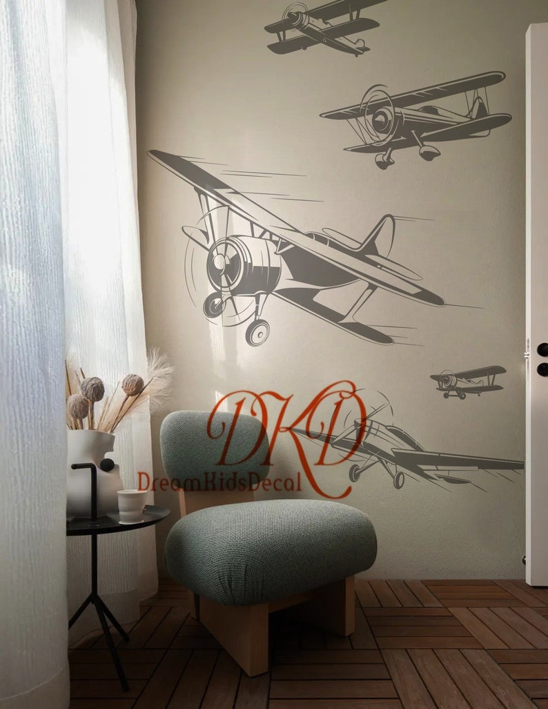 Airplane Wall Decal, Biplane Decal Sticker, Boys Room Wall Decal ...
