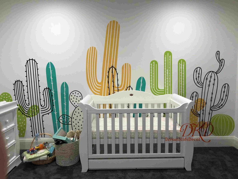 Cactus Wall Decals Nursery Wall Decals Large Wall Mural Etsy