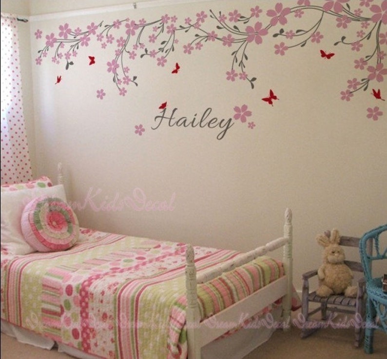 nursery wall decal baby girl and name wall decals cherry | etsy