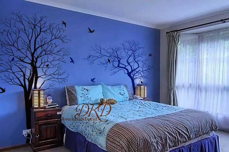 Tree Decal with birds Vinyl Decal Large Bare winter tree wall decal Removable decal for Nursery Home Interior Wall Art-DK295