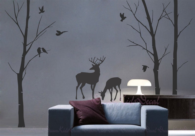Birch Trees Decals Deer Wall Decals Nature Wall Decals Etsy