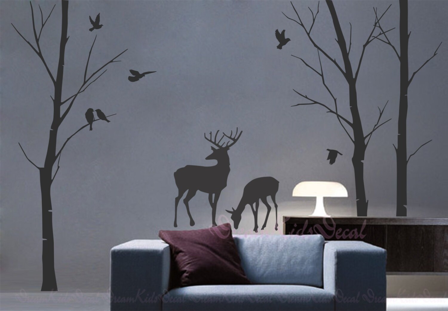 Birch Trees Decals Deer Wall Decals Nature Wall Decals Etsy Canada