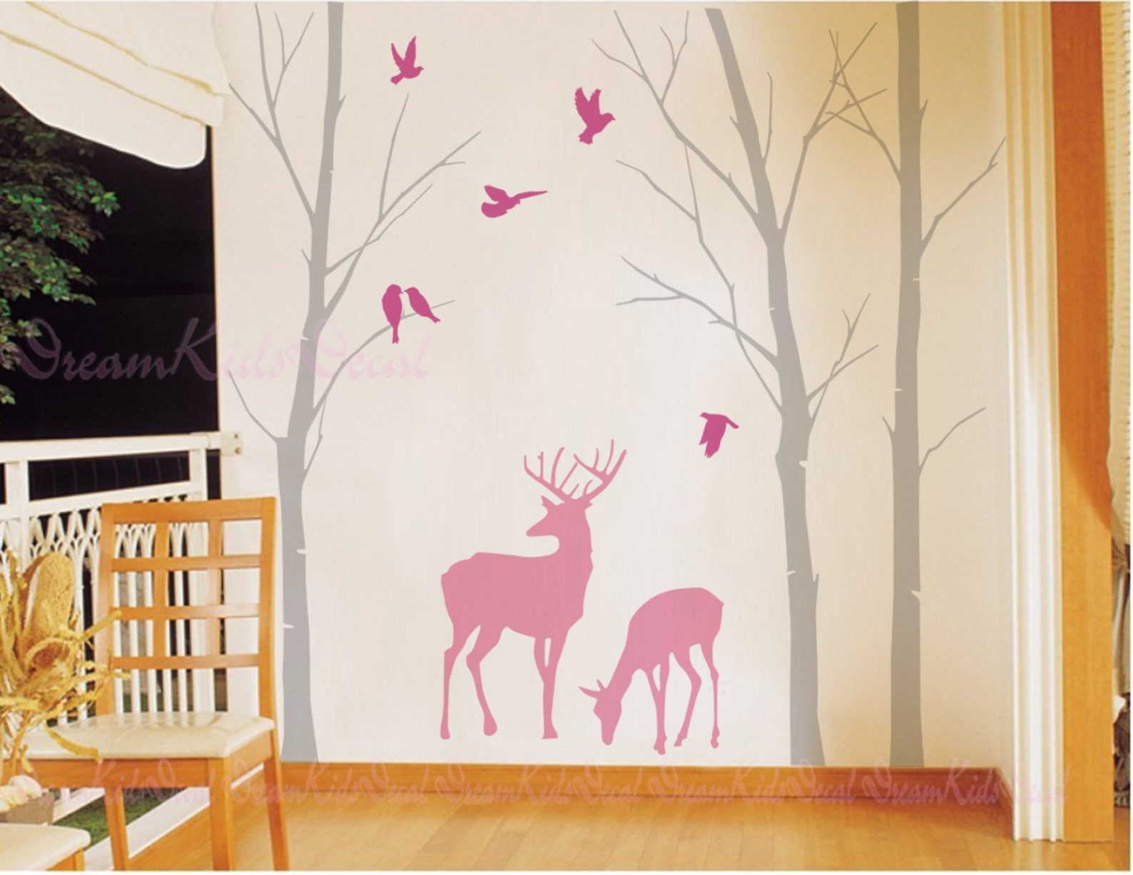 Birch Trees Decals Deer Wall Decals Nature Wall Decals Etsy