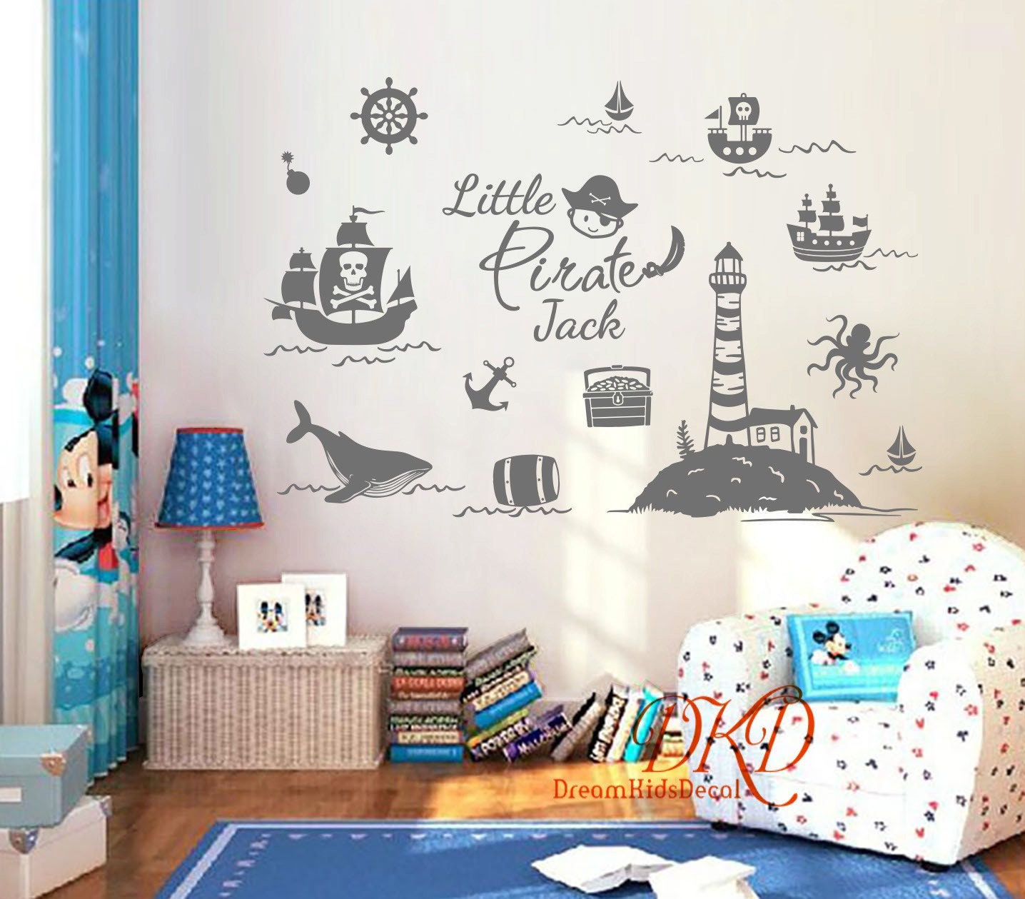 Pirates Wall Decals, Nautical Wall Decal, Lighthouse Sailing Boat Decal,  Adventure Boys Room Wall Decal, Whale Decal, Nursery Decor-dk418 - Etsy, image size:1436x1259