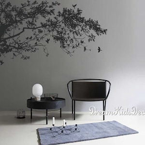 Wall Decals, Tree branches wall mural-Top Corner Tree Decal for Nursery Wall art with Birds-DK248