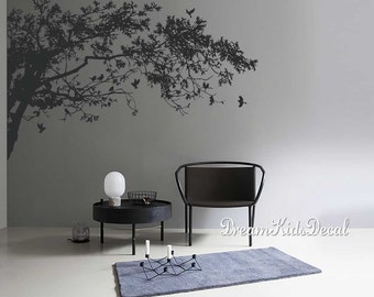 Adesivi murali, decorazione murale con rami d'albero - Adesivo per albero nell'angolo superiore per la decorazione murale della cameretta dei bambini con uccelli - DK248