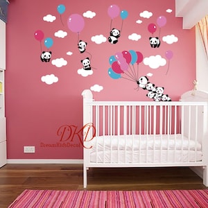 Panda Cloud Balloon Wall Decal Wall Sticker Air Balloons Kids Nursery Baby Room Decor-DK362
