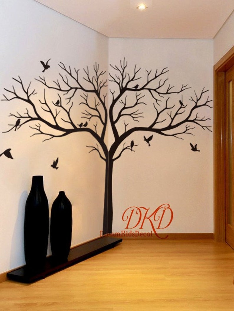 Tree Wall Decal Wall Sticker Tree Home Decor-Giant Tree Wall Sticker for Nursery, Tree with birds Decal for Corner-DK365 image 1