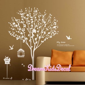 Tree Wall Decal Wall Sticker tree decals nursery room decals-Leafy tree with birds birdcage-DK103