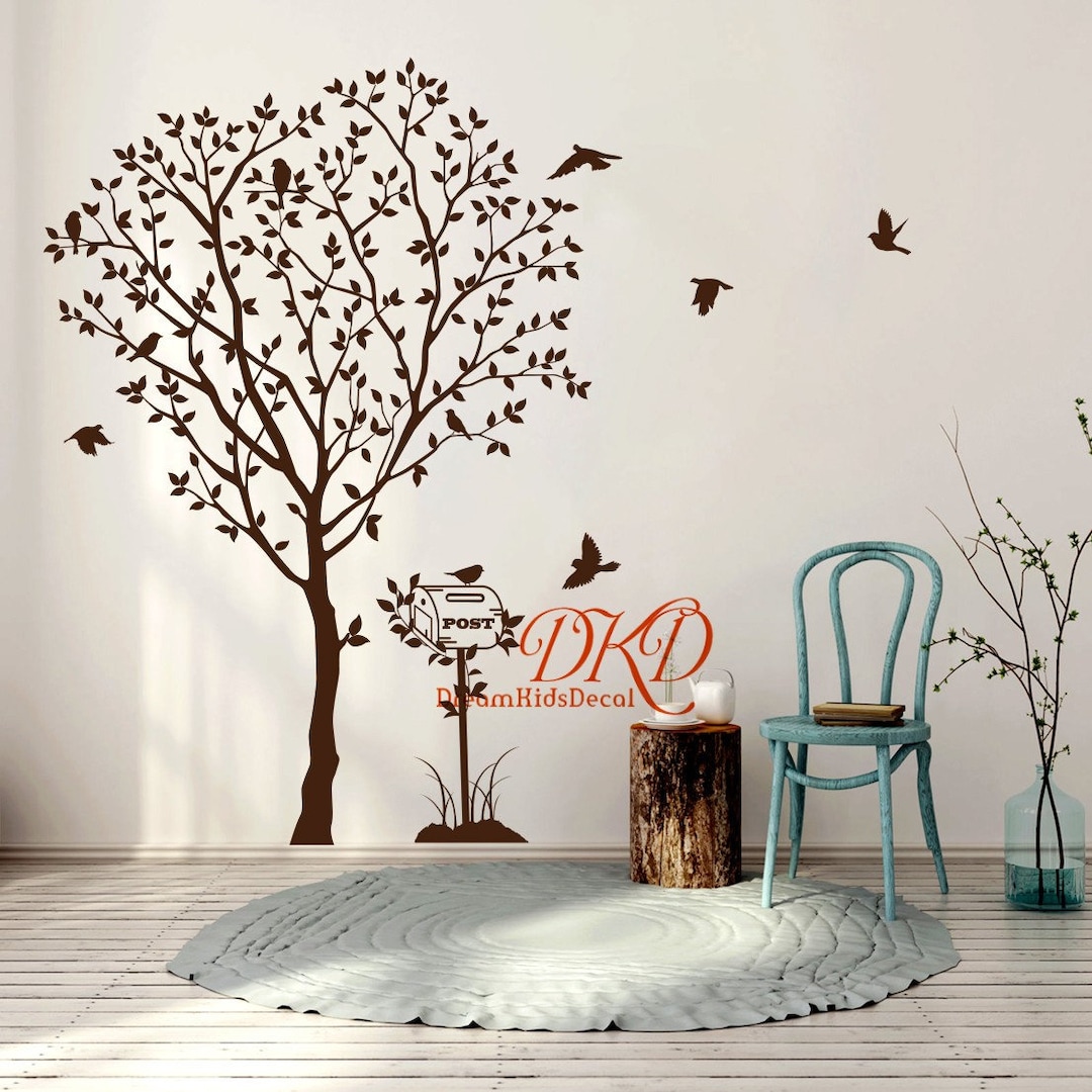 Tree Wall Decal White Tree With Flying Birds Post Modern Home Decor ...
