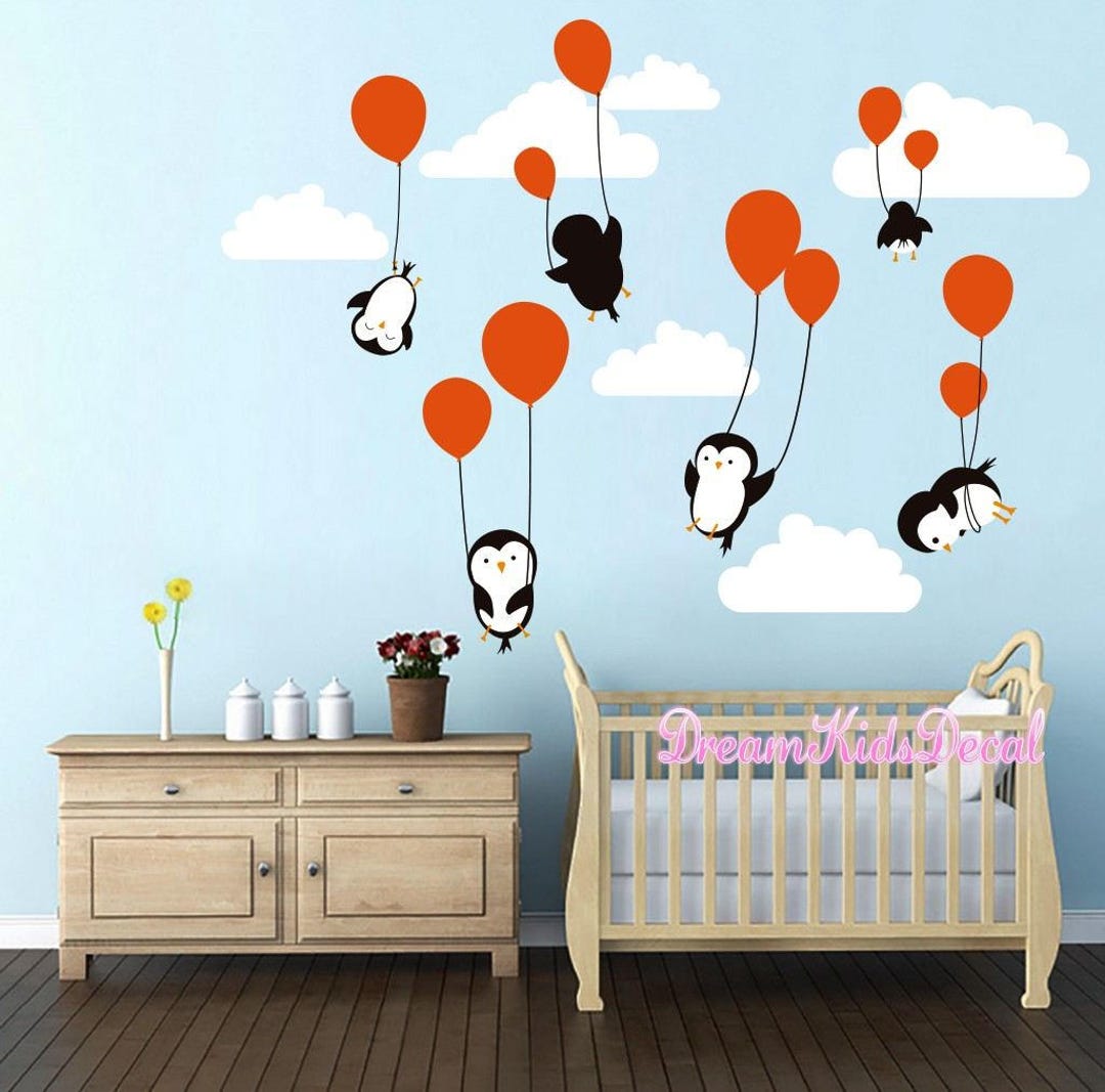 Penguins Penguin Cloud Balloon Wall Decal, Wall Decals Nursery, Baby ...