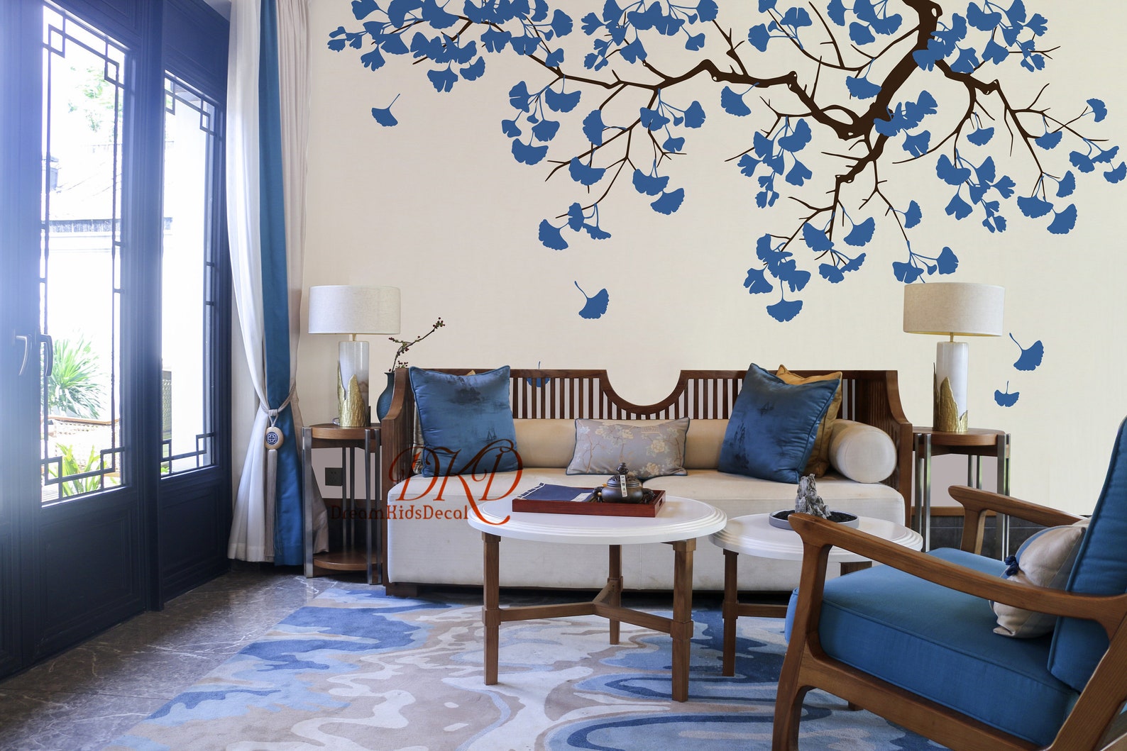 Wall Decal Ginkgo Golden Leaves Tree Branch Decal Tree Wall Etsy