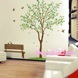 Tree Wall Decal, Nursery Wall Decals, Tree Decal Wall Stickers, Wall art, home decor, Grass, Birds-DK266