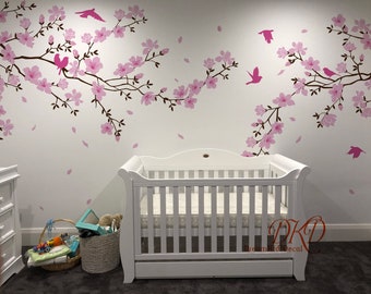 Wall decal Nursery Wall Stickers Floral tree Murals-Cherry blossom tree with birds