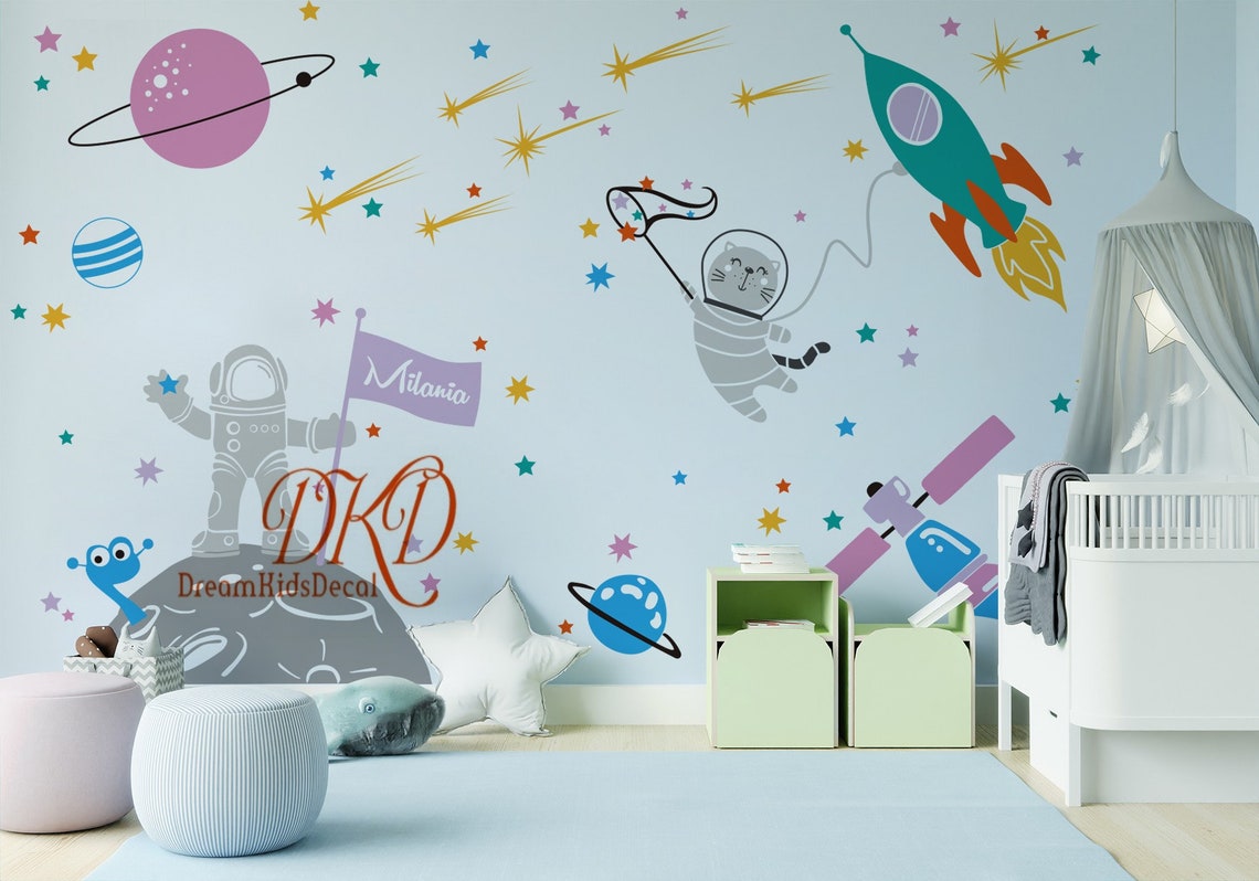 Space Wall Decal Planets Astronaut Rocket Stars Galaxy - Etsy