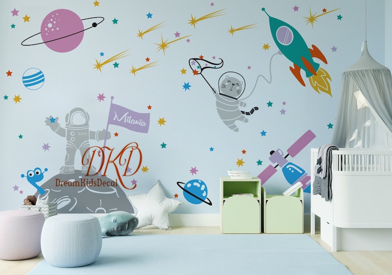 Space Wall Decal Planets Astronaut Rocket Stars Galaxy - Etsy