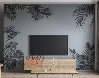 Palm leaves Wall Decals, Monstera Tropical Nursery Leaves sticker, Wall mural effect Rainforests leaves,  Living room Home Decor