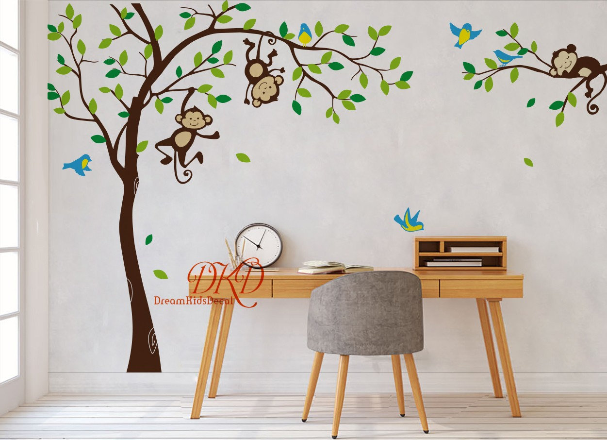 Boy Jungle Monkey Wall Decal Monkeys Birds and Name Decal Etsy