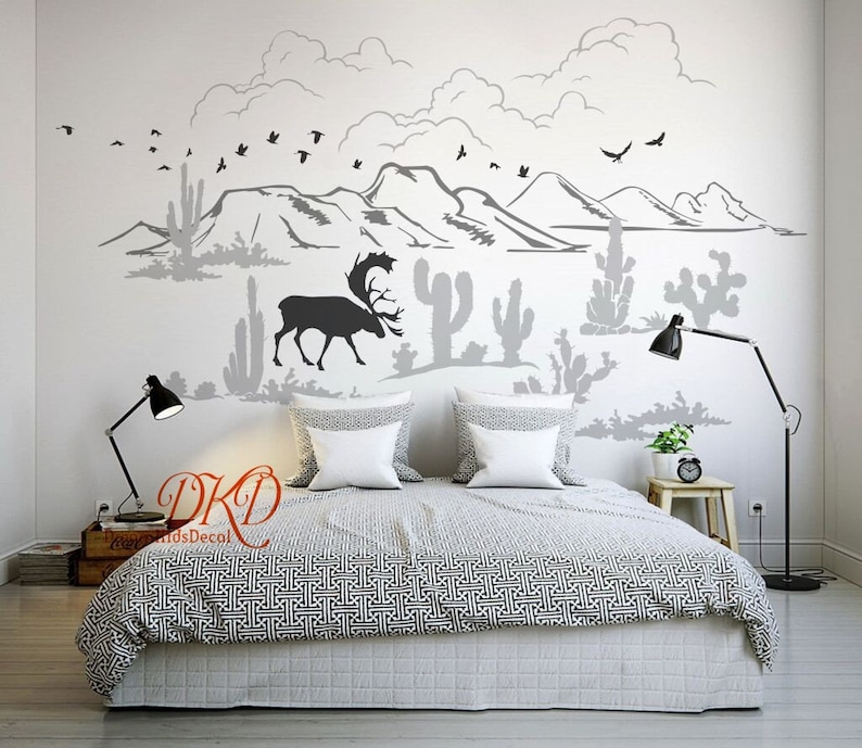 Desert Mountain Wall Decal, Nursery Wall Decal Baby Room, Bison ...
