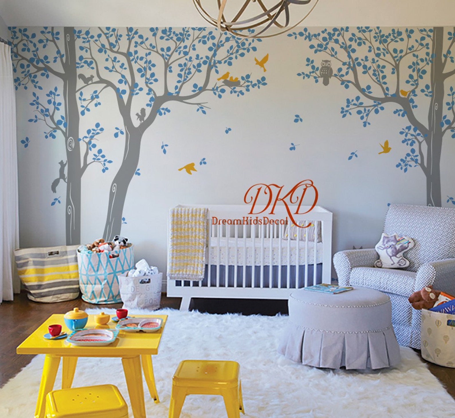 Tree Wall Decal Nursery Wall Decalstree With Birds Fox Owls Etsy